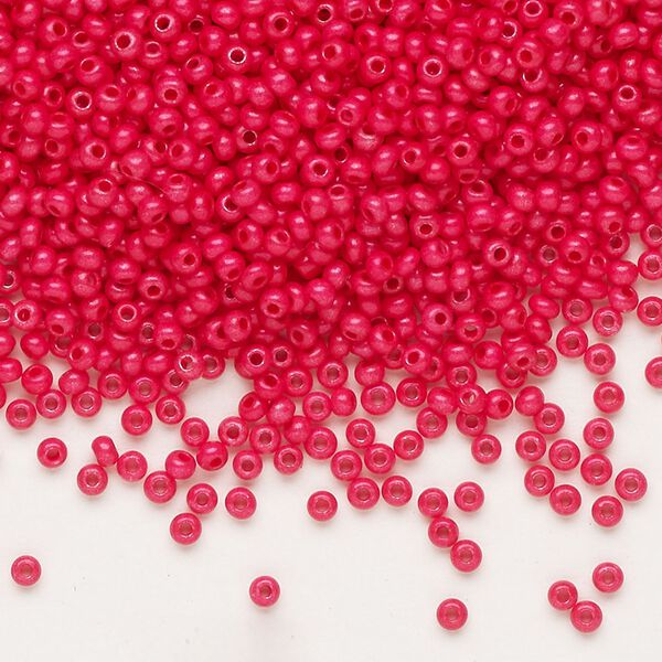 Seed bead, Preciosa Ornela Czech glass, pkg/500g, #11 rocaille, opaque terra intensive dyed red chalkwhite, (16A98). image number 0