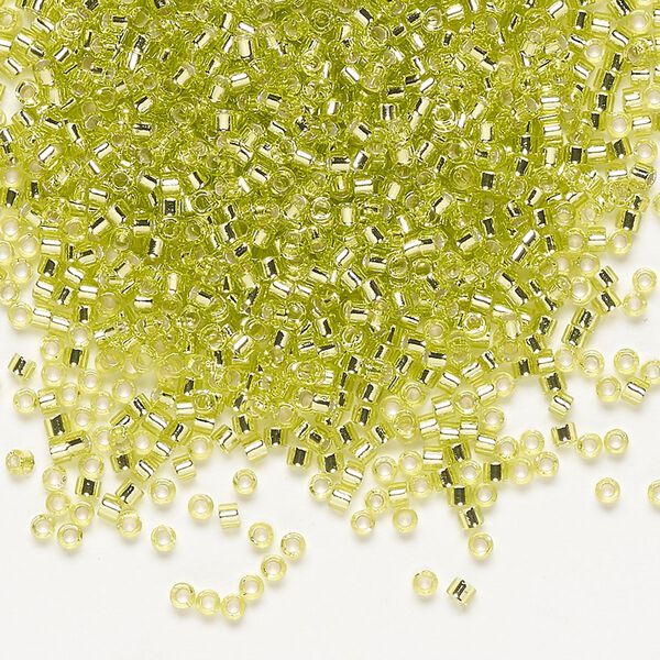 Seed bead, Delica®, glass, pkg/50g, #11 round, transparent silver-lined chartreuse (DB-0147). image number 0
