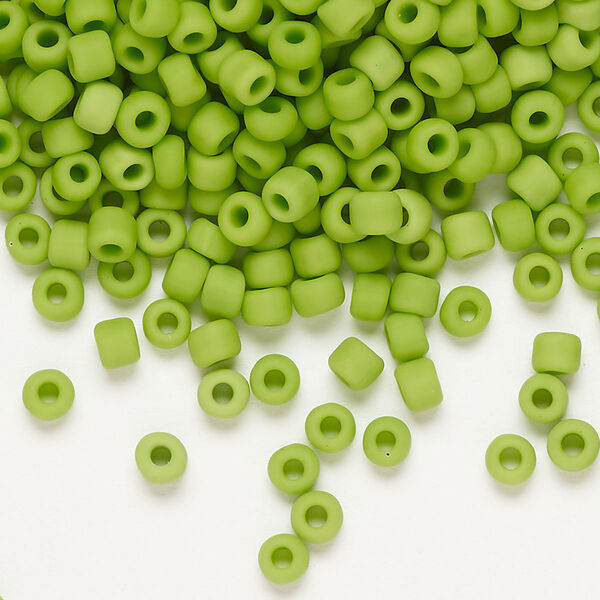 Seed bead, Dyna-Mites™, glass, opaque matte lime, #6 round. Sold per 1/2 kilogram pkg. image number 0