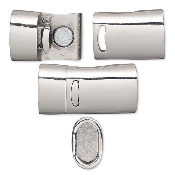 Clasp, magnetic, stainless steel, 26x13mm rectangle with glue-in ends, 10x5mm inside diameter. Sold individually. image number 0