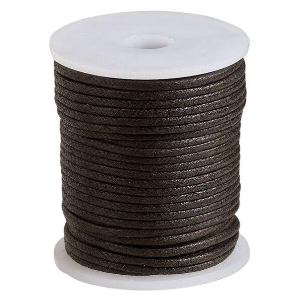 Cord, waxed cotton, brown, 2mm, 50+ pound test. Sold per 25-meter spool. image number 0