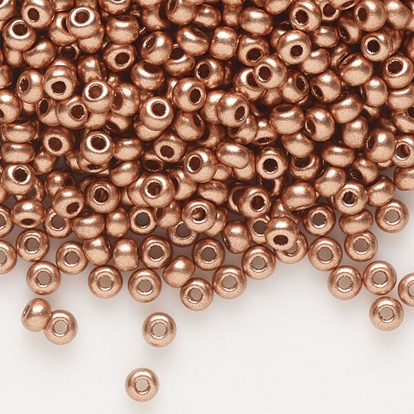 Seed bead, Preciosa Ornela Czech glass, pkg/50g, #8 rocaille, opaque metallic soft copper, (01770). image number 0