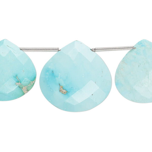 Imperial crown turquoise 1pkg3, hand-cut top-drilled faceted puffed teardrop bead natural 16-19mm / 19-22mm image number 0