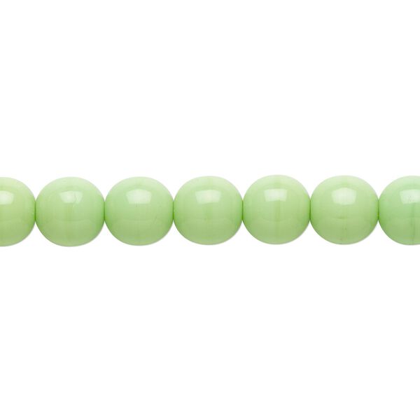 Bead, Czech glass druk, opaque green, 8mm round. Sold per 15-1/2" to 16" strand, approximately 50 beads. image number 0
