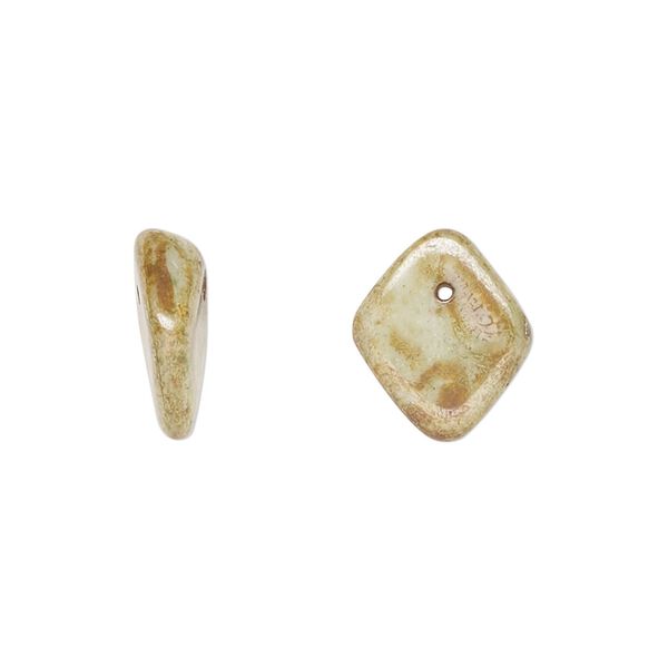 Bead, Czech pressed glass, light green granite, 14x5mm diamond drop. Sold per 15" to 16" strand. image number 0