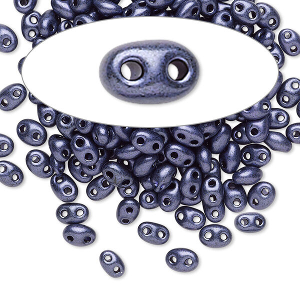 Seed bead, Preciosa Twin™ Czech glass, pkg/50g, 5x2.5mm oval, opaque eggplant terra pearl black, (28928). image number 0