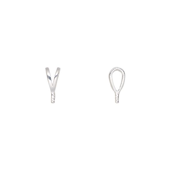 Bail, rabbit ear, fine silver, 9x3.5mm with 2.5mm peg, fits bead with 1.2mm hole. Sold per pkg of 4. image number 0