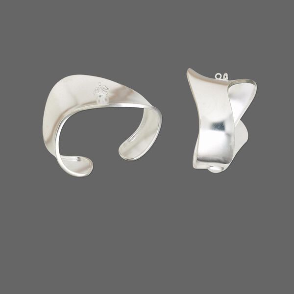Bracelet component, cuff, sterling silver, 18-23mm wide smooth curve with 3 loops, adjustable. Sold individually. image number 0