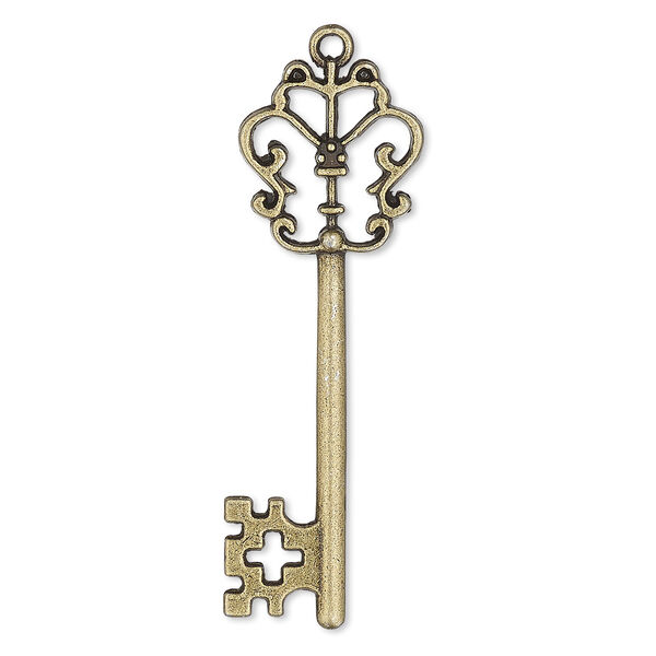 Focal, antique brass-plated "pewter" (zinc-based alloy), 55x18mm double-sided key. Sold per pkg of 2. image number 0