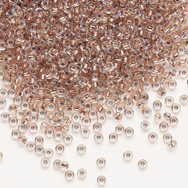Seed bead, Miyuki, glass, pkg/25g, #11 rocaille, transparent copper-lined crystal clear, (RR-197). image number 0