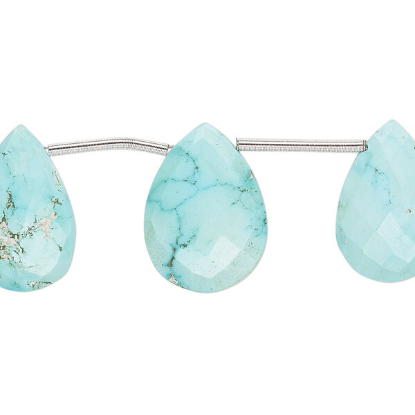 Imperial crown turquoise 1pkg5, hand-cut top-drilled faceted puffed teardrop bead natural 16x11mm-19x14mm image number 0