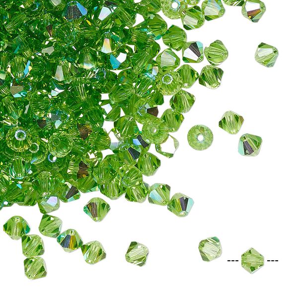 Bead 48pk peridot AB, Preciosa Czech crystal 4mm bicone image number 0