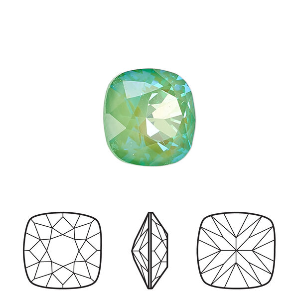 Fancy stone 1pk crystal ultra green AB, Crystal Passions® 12mm cushion 4470 image number 0