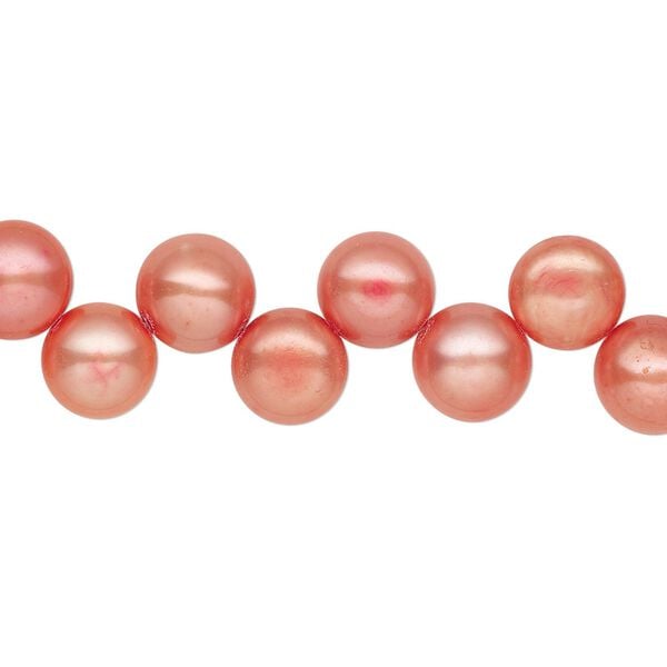 Pearl, cultured freshwater (dyed), tulip, 7-8mm top-drilled flat-sided round with 0.4-0.5mm hole, C- grade, Mohs hardness 2-1/2 to 4. Sold per 14-inch strand. image number 0