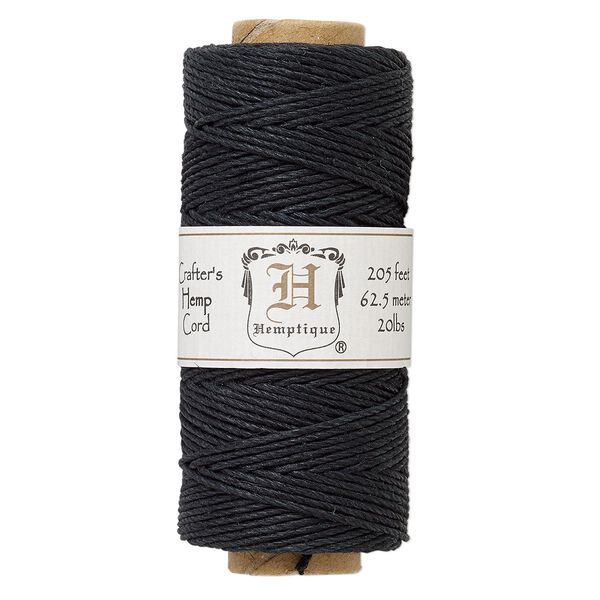 Cord, Hemptique®, polished hemp, black, 1mm diameter, 20-pound test. Sold per pkg of 205 feet. image number 0