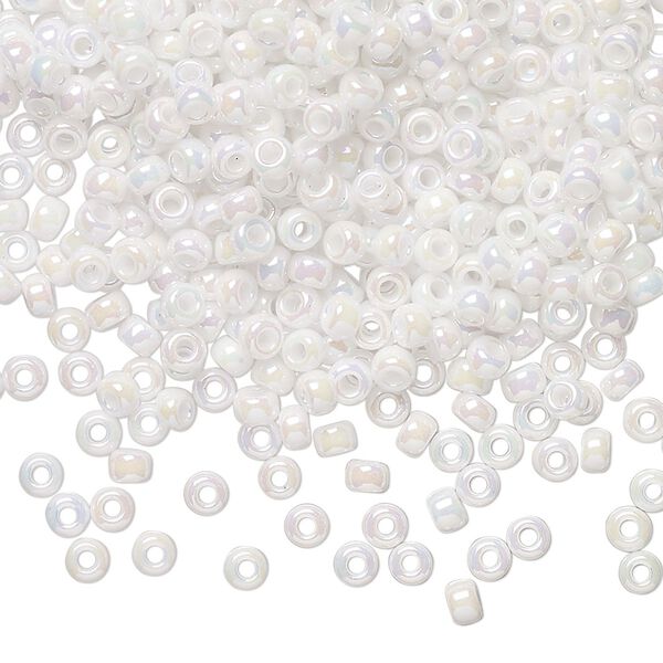 Seed bead, Miyuki, glass, pkg/50g, #8 rocaille, opaque rainbow chalk white, (RR-471). image number 0