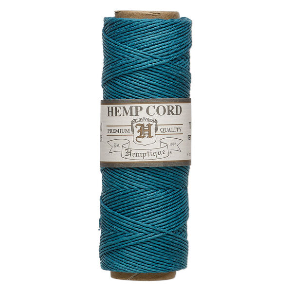 Cord, Hemptique®, polished hemp, aquamarine, 0.5mm, 10-pound test. Sold per 205-foot spool. image number 0
