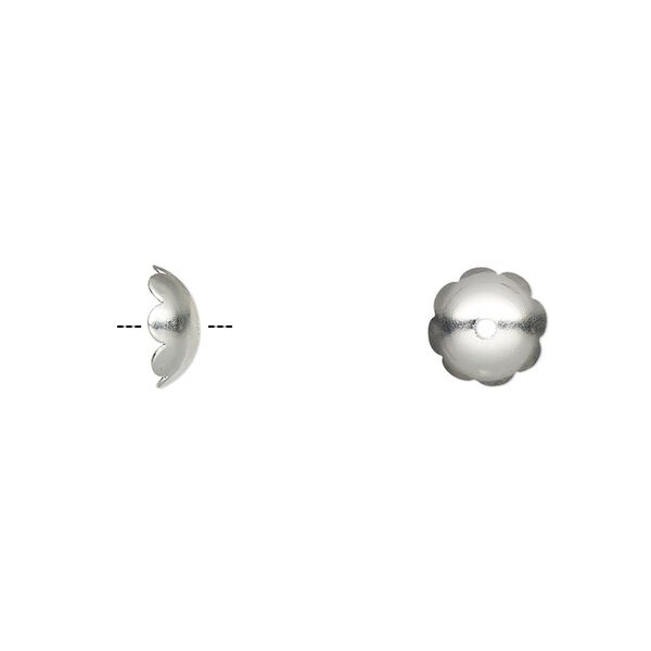 Bead cap, silver-plated brass, 8x3mm scalloped round, fits 8-10mm bead. Sold per pkg of 100. image number 0