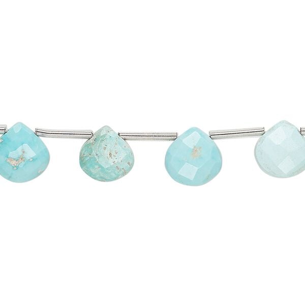 Imperial crown turquoise 1pkg15, hand-cut top-drilled faceted puffed teardrop bead natural 7-9mm image number 0