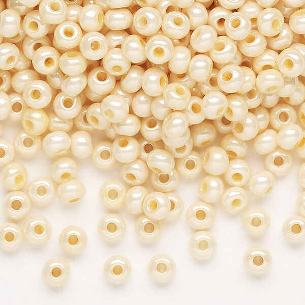 Seed bead, Preciosa Ornela Czech glass, pkg/500g, #6 rocaille, opaque dark shell luster chalkwhite, (46112). image number 0