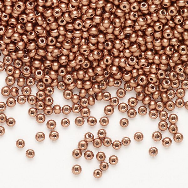 Seed bead, Preciosa Ornela, Czech glass, pkg/500g, opaque metallic soft copper, #10 rocaille. image number 0