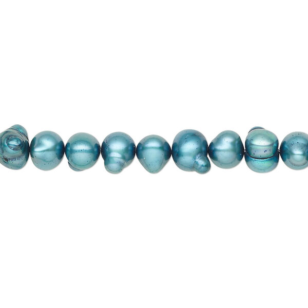 Pearl, cultured freshwater (dyed), blue spruce, 5-6mm semi-round, D grade, Mohs hardness 2-1/2 to 4. Sold per 15-inch strand. image number 0