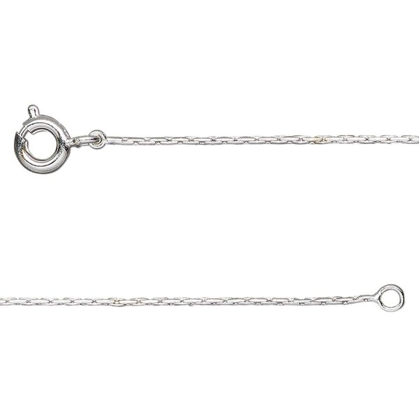 Chain, silver-plated brass, 0.7mm beading, 18 inches with springring clasp. Sold individually. image number 0