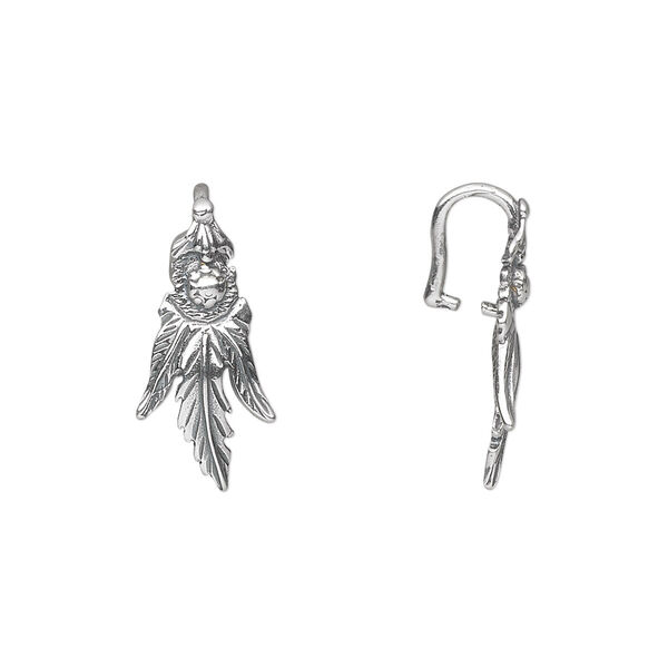 Bail, ice-pick, antiqued sterling silver, 19x9mm fancy leaf, 5mm grip length. Sold individually. image number 0