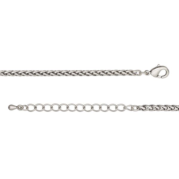 Chain, antique silver-plated brass, 3.2mm ponytail, 20 inches with 2-inch extender chain and lobster claw clasp. Sold individually. image number 0