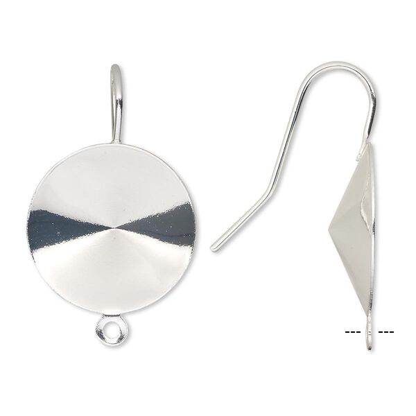 Ear wire 1pkg10 Almost Instant Jewelry®, 23mm / 18mm rivoli glue-in setting, 18-20 gauge silver-finished brass 5 pair image number 0