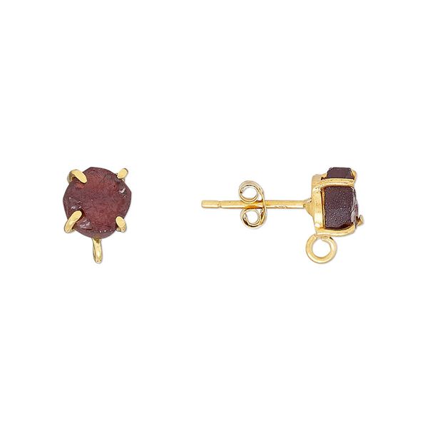 Sterling silver / garnet 1pkg2, rough nugget earstud / closed loop gold-plated 5-7mm image number 0
