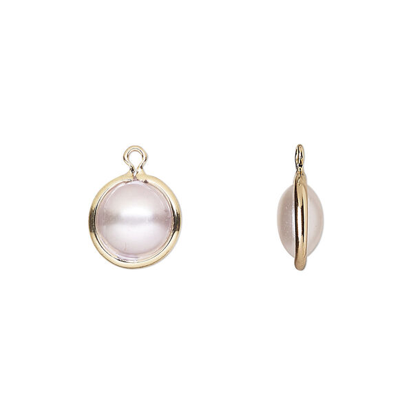 Drop, acrylic pearl and gold-finished brass, cream, 10mm double-sided round. Sold per pkg of 10. image number 0