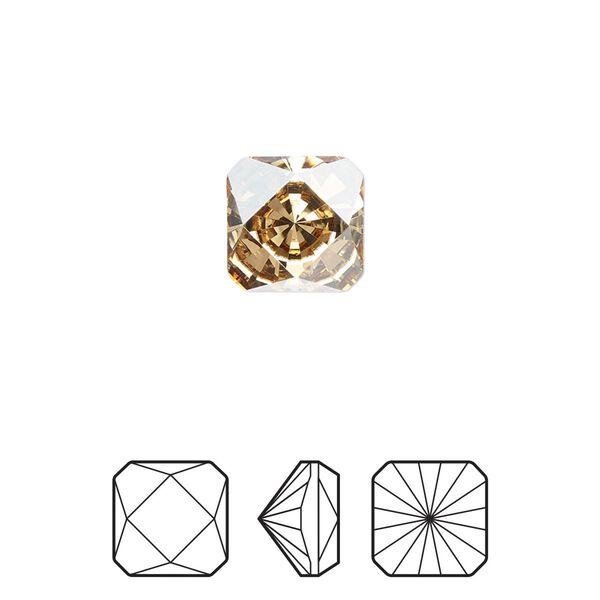 Fancy stone 2pk crystal golden shadow foil back, Crystal Passions® 10mm prismatic square 4499 image number 0