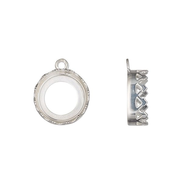 Drop, sterling silver, 13mm round with triangle edge and open back with 12mm round cabochon bezel setting. Sold individually. image number 0