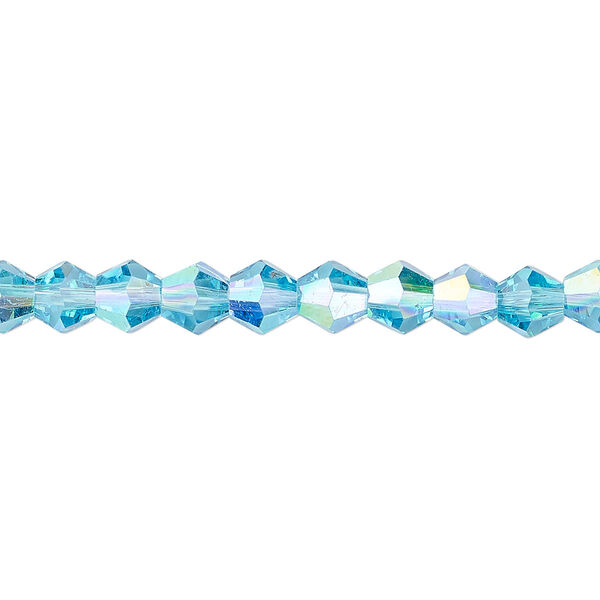 Bead 1pk transparent turquoise blue AB, Celestial Crystal® 6mm bicone 15.5-16 inch image number 0
