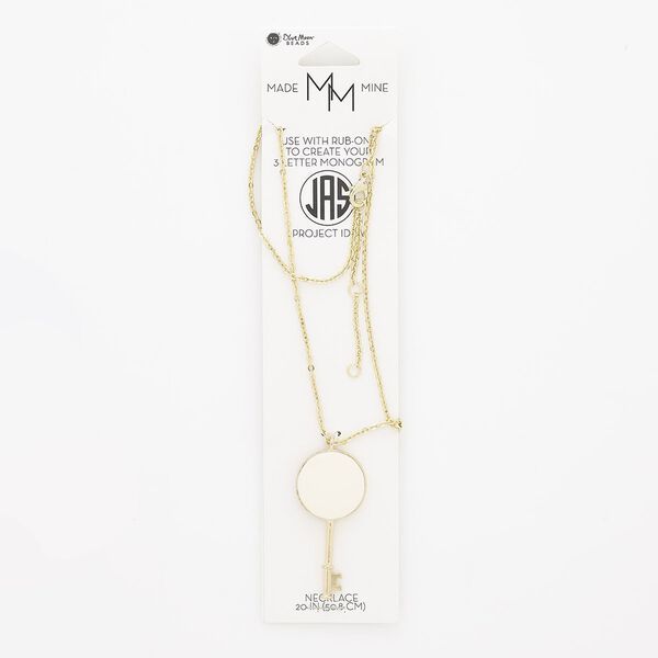 Necklace, enamel / gold-finished "pewter" (zinc-based alloy) / gold-finished steel, ivory, 49x23.5mm key with rub-on setting, 20 inches with 2-inch extender chain and lobster claw clasp. Sold individually. image number 0