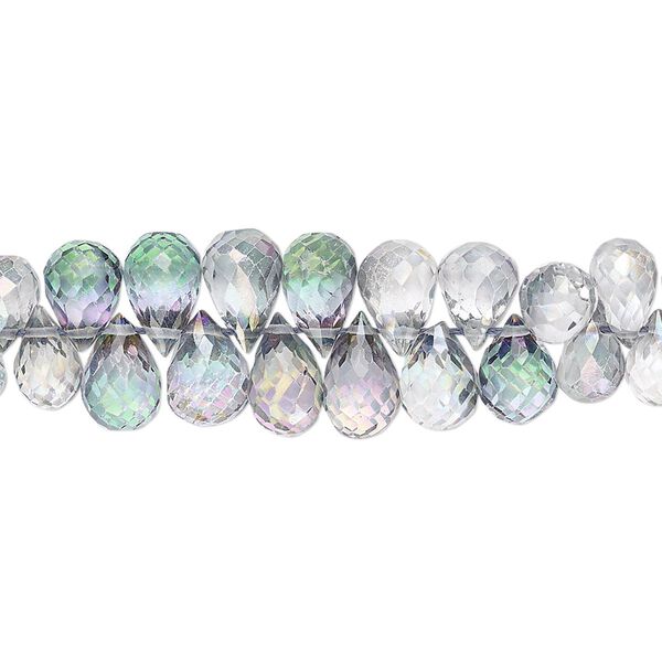 Mystic topaz 1pkg1, hand-cut top-drilled faceted briolette bead 4 inch graduated 6x5mm-8x6mm image number 0