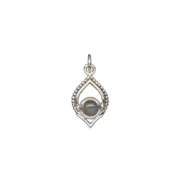 Labradorite / sterling silver 1pkg1, marquise drop natural antiqued 13.5x9mm image number 0
