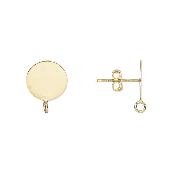 Earstud, "vermeil", 10mm flat pad with open loop. Sold per pkg of 2 pairs. image number 0