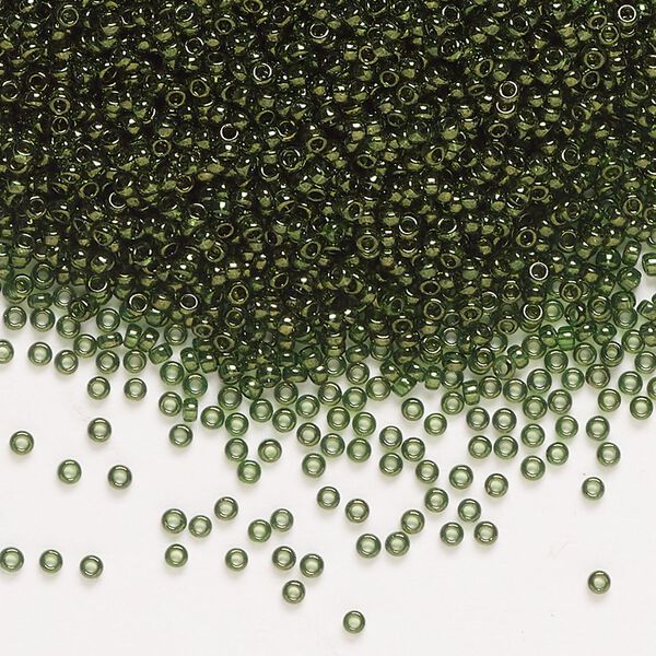 Seed bead, Miyuki, glass, pkg/250g, #15 rocaille, translucent gold luster olive (RR-306). image number 0