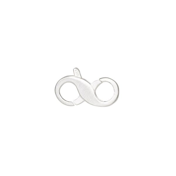 Clasp, lobster claw, satin-finished sterling silver and steel, 16x7.5mm double-ended infinity. Sold individually. image number 0