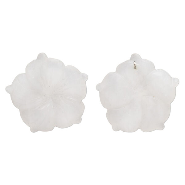 Snow quartz 1pkg1, frosted carved flower / hidden bail pendant natural B grade, mix 36x35mm image number 0