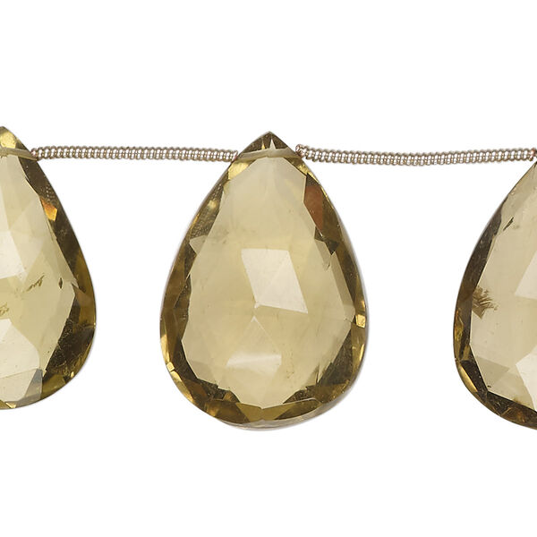Golden quartz 1pkg11, hand-cut top-drilled faceted puffed teardrop bead 20x16mm-26x18mm image number 0