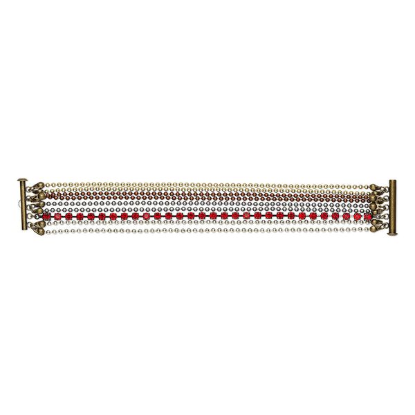 Bracelet, One of a Kind Jewelry, multi-finished brass and glass, red, 7-1/2 inches. Only one available. image number 0