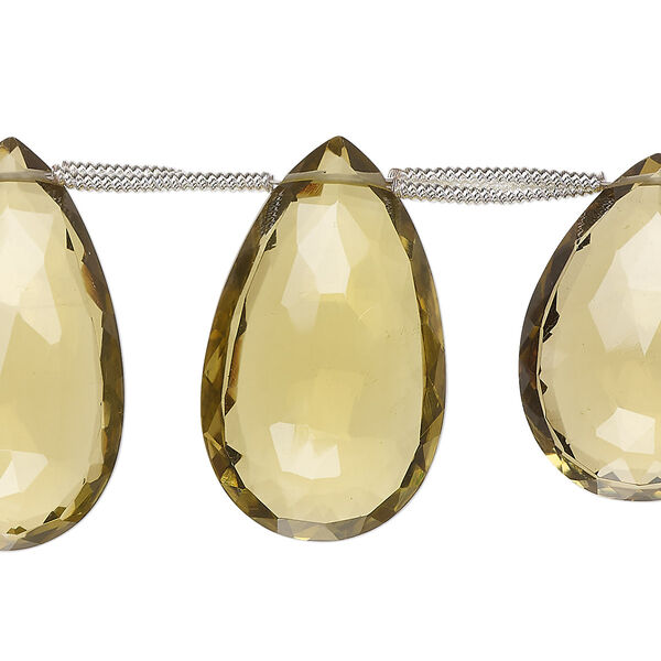 Golden quartz 1pkg7, hand-cut top-drilled faceted puffed teardrop bead 23x16mm-34x20mm image number 0
