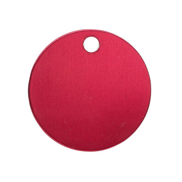 Drop, anodized aluminum, red, 25.5mm double-sided flat round blank with 3mm hole, 20 gauge. Sold per pkg of 10. image number 0