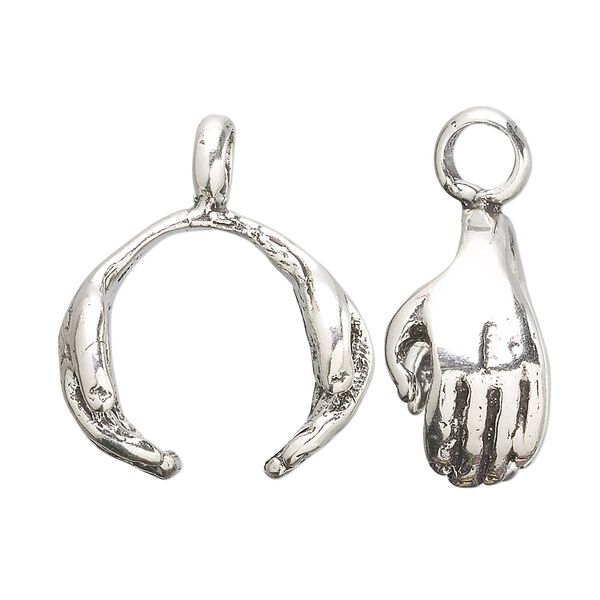 Charm, antiqued sterling silver, 20mm hands for 20-22mm bead. Sold individually. image number 0