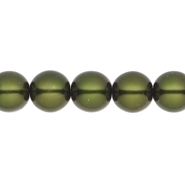 Bead, Czech glass pearl, glass, dark olive green, 10mm round. Sold per 18-inch strand, approximately 50 beads. image number 0