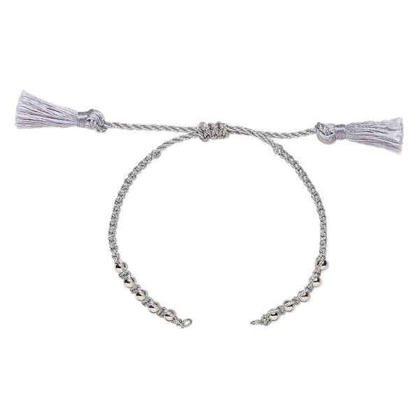 Bracelet component, nylon and silver-finished brass, silver, 9-3/4 inches with adjustable macramé closure and (2) 5mm open loops. Sold individually. image number 0