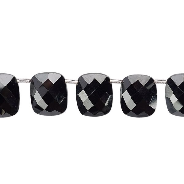 Black spinel 1pkg11, hand-cut top-drilled faceted puffed rectangle bead natural 11x9mm image number 0
